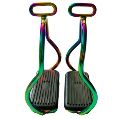 Image of Rainbow DOUBLE BEND STIRRUPS Light Weight Strong 650g Aluminium 4.75&quot; 12cm Horse Riding