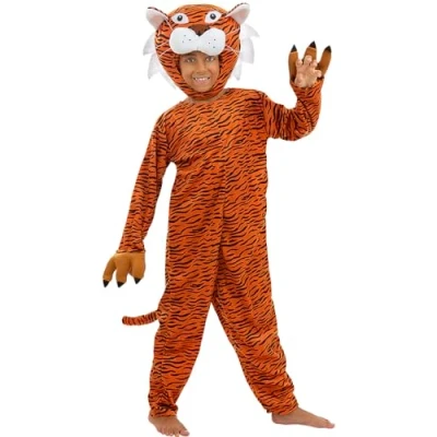 Image of Funidelia Tiger Costume for boys &amp; girls Animals, Desert, Jungle Costumes kids, accessory fancy dress props Halloween, carnival parties Size 7 9 years Orange