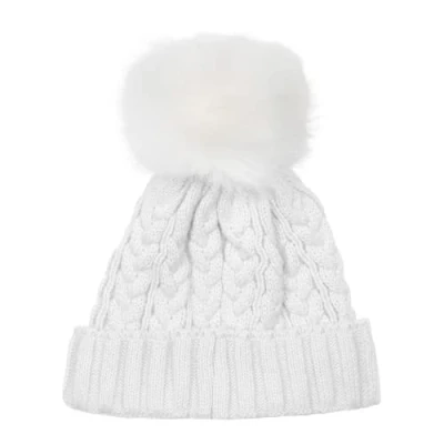 Image of Baby Knitted Hat, Boys &amp; Girls Winter Wooly Hat with Pom Pom, Cable Knit Beanie, White, 3 6 Months