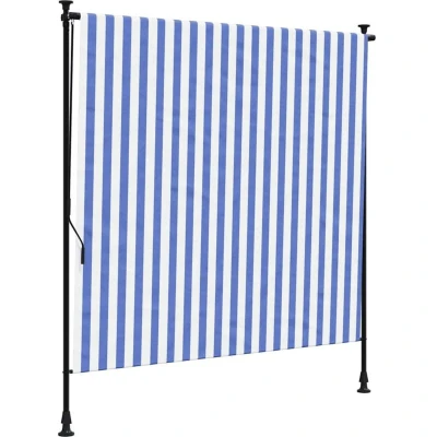 Image of vidaXL Outdoor Roller Blind Blue and White 150x270 cm Fabric&amp;Steel