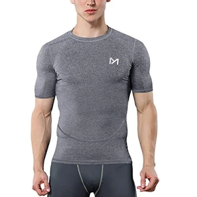 Image of MEETYOO Men’s Compression Base Layer, Men Top Long/ Short Sleeve T Shirt Sports Gear Fitness Tights for Running Gym Workout