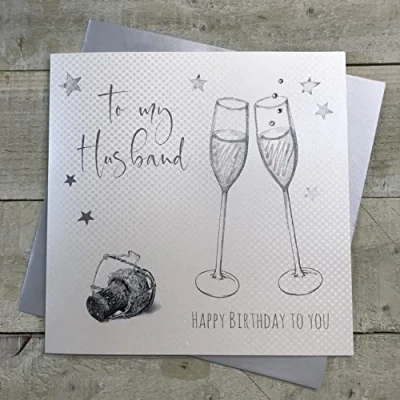 Image of WHITE COTTON CARDS Code XLWB16 To My Husband Happy Birthday You Handmade Large Card Champagne Glasses NEW,22cm x 22cm