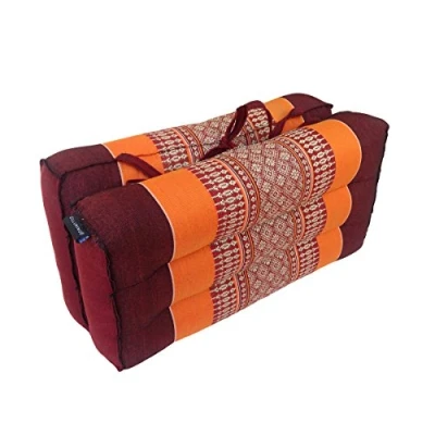 Image of Traditional Thai Kapok Foldable Yoga Meditation Cushion with Carry Handle (Orange, Maroon)