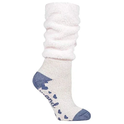 Image of HEAT HOLDERS Ladies Soft Fluffy Slouch Top Non Slip Slipper Thermal Bed Socks with Grippers (4 8 UK, Mauve (Slouch))