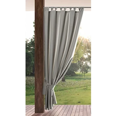 Image of Eurofirany GARDEN Outdoor Curtain with Tab Top 1 pc. Velcro Fastener, Sun Protection, Privacy Screen, Windproof, Waterproof for Patio, Gazebo, Pergola, Porch, W61 x L94, Light Grey