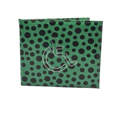 Image of AlezyB 1x Dotted Green Disabled Badge Holder, PU Leather Wallet Protector Parking Permit Cover Holder