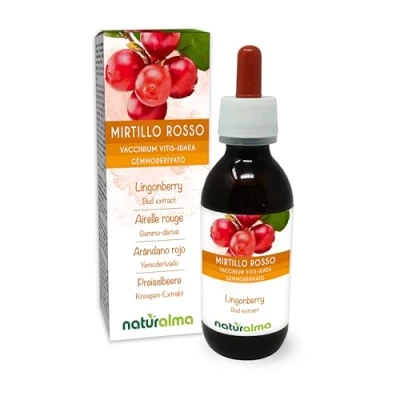 Image of Lingonberry or Cowberry (Vaccinium Vitis idaea) Alcohol Free Bud Extract from Fresh Buds Naturalma Liquid Drops 120 ml Food Supplement Vegan