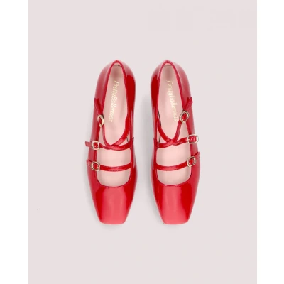 Image of Pretty Ballerinas Camille Ankle strap ballet pumps, Women&#039;s, Size: 8, Red Leather