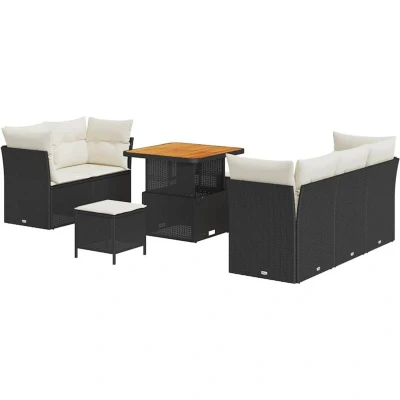 Image of vidaXL 8 Piece Garden Sofa Set with Cushions Black Poly Rattan Acacia