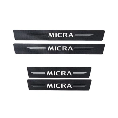 Image of RIDGOEL 4PCS Car Door Sill Protective Accessories for Nissan Micra, Carbon Fiber Kick Plates Automobile Threshold Decorative Strips, Auto Steps Scuff Plate Cover White