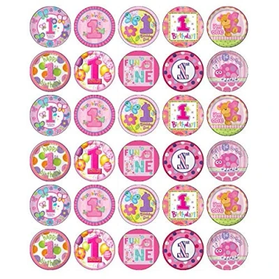 Image of 30 1st Birthday Girl Cupcake Toppers Pink Edible Wafer Paper Fairy Cake Cakes