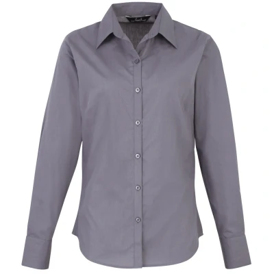 Image of Premier Womens/Ladies Poplin Long Sleeved Blouse (Steel) Grey Size 14 UK