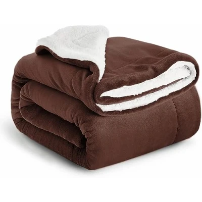 Image of Imperial Rooms Sherpa Fleece Blanket Bed Throws Blankets For Sofas Soft Fluffy Thick Reversible Microfiber Throw (Coffee, Super King (230 x 270 Cm))