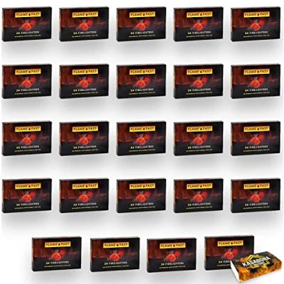 Image of Flamefast Firelighters Bulk Pack Fire Lighters Starter Blocks Hotspot Burners BBQ Open with KasaBona Safety Matches 24 (576 Firelighters)