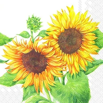 Image of 20 Napkins Two Sunflowers in Full Bloom Flowers Autumn Table Decoration 33 x cm