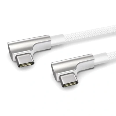 Image of PAXO 0.2m charging cable, 3A, USB C to 2.0, elegant angled plug, particularly flexible fabric sheath in white