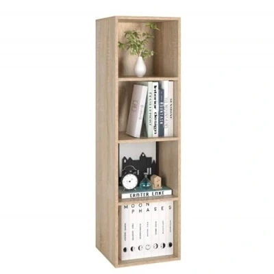 Image of Wood BOOKCASE Bookshelf S Shape 4 Tier Shelves Free Standing Shelving Storage Display Unit Organizer for Living Room OAK Lillyvale LvDon (LV OAK)