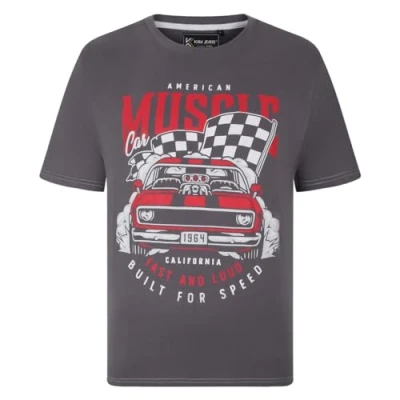 Image of KAM American Muscle T Shirt Graphic Car Print Short Sleeve Crew Neck Cotton Mens Plus Size 2XL 8XL 5732 (UK, Alpha, 4XL, Plus, Regular, Slate)