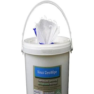 Image of VINCO ZEROWIPE BIO DEGRADABLE WET WIPES 200X200MM BUCKET OF 300