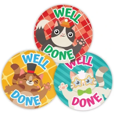 Image of Stone Melon School Reward Stickers 144 Well Done Cats &amp; Kittens 30mm Round Awards Nursery Teachers Parents Children Kids