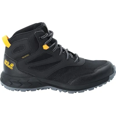 Image of Jack Wolfskin Woodland Texapore Mid K Walking Shoe, Black Burly Yellow Xt, 4 UK