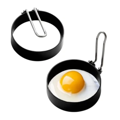 Image of Premier Housewares Pack of 2 Non Stick Egg Rings Stainless Steel Fried for Frying Metal Circle Perfect Eggs Crumpet with Folding Handle