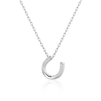 Image of Philip Jones Sterling Silver Horseshoe Necklace Created with Zircondia® Crystals