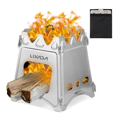 Image of Lixada Camping Stove, Portable Folding Wood Stove Lightweight Alcohol for Outdoor Cooking Backpacking (Titanium/Stainless Steel)