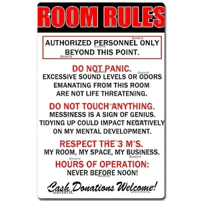 Image of Viewkedt Funnys Room Rules Teen Boys Girls Cool Teens Art 8x6 in Tin Sign Home Decor Metal Signs Wall Poster
