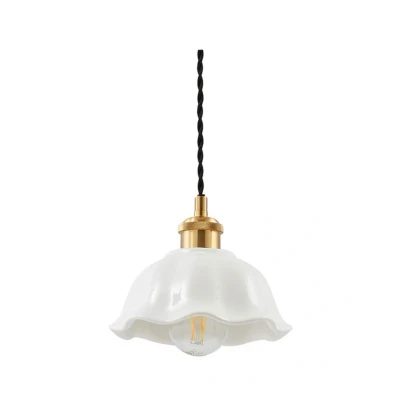 Image of Lindby Annegret pendant light, Ø 18 cm, ceramic, white/brass