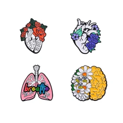 Image of Floral Organ Enamel Pins Brain Breather Lung Heart Human Organs Brooch Creative Flowers Anti light Brooches Lapel Badges Clothes Bag Decor Jewelry Gift for Women Friends