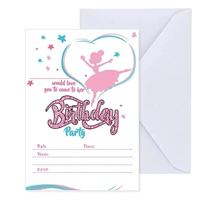 Image of Papa Prints Pack of 32 Dancing Girl Kids Party Invitations Invitation Cards with Envelopes (105 x 149 mm) Birthday Card for Function