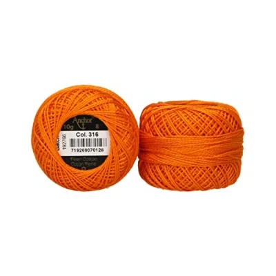 Image of Anchor 4591008 00316 Embroidery Thread, 100% Cotton, Orange, Thickness 8, 82 m, 16 g