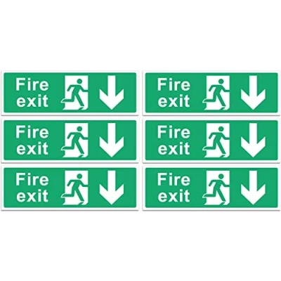 Image of RubiGo 1/2/4/6 Pack of Fire Exit Sign (Down Arrow) Signs Self Adhesive 30 X 10cm Escape Sticker Emergency Signage (6)