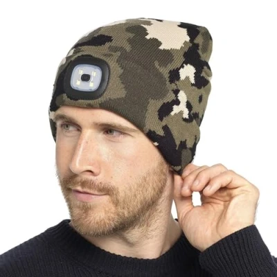 Image of Storm Ridge Mens Khaki Camo LED Beanie Hat