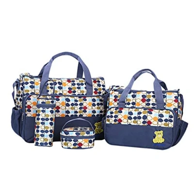 Image of 5pcs Baby Nappy Changing Bags Set Multifunction Diaper Messenger Mummy Tote Bag Dark Blue One Size