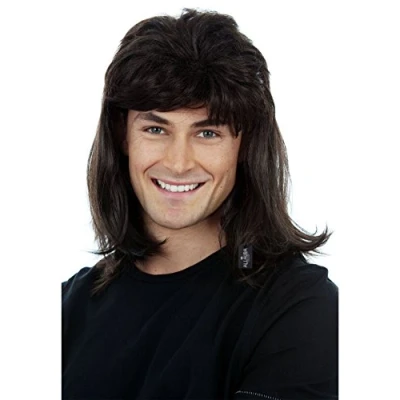 Image of ALLAURA Waynes World Wig Wayne Campbell Hair 80s Black Mullet for Men 70s 80 Disco Costume Wigs Rocker Halloween