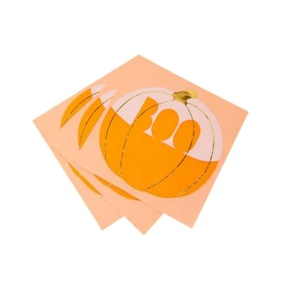 Image of Talking Tables Pack of 16 Pumpkin Halloween Napkins Orange Paper Serviettes with &#039;Boo&#039; Design Disposable Tableware for Party, Autumn, Napkin,33 x 33 centimeters