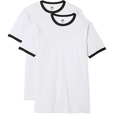 Image of Fruit of the Loom Men&#039;s Ringer Premium T Shirt Pack 2, White/Black, Medium
