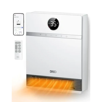 Image of Dreo Smart Electric Wall Heater, 28dB Silent Ceramic Space Heaters for Home, Low Energy, 30 Oscillation, Adjustable Thermostat, 24H Timer, IP24 Mounted Heater Bedroom, Works with Alexa