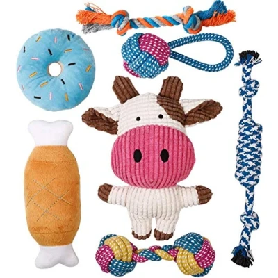 Image of Toozey Dog Toys Puppy 7 Pcs from 8 Weeks Small Interactive For Boredom Chews Dogs&amp;Large Dogs Rope Natural Cotton&amp;Non toxic
