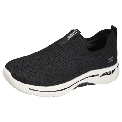 Image of Skechers Women&#039;s Go Walk Arch Fit Iconic Sneaker, Black Textile Trim, 5 UK medium