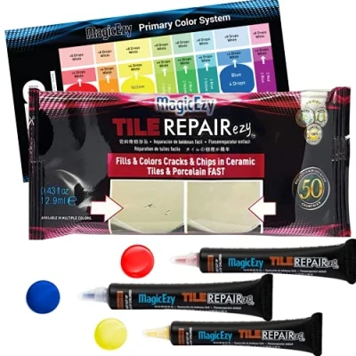 Image of MagicEzy Tile RepairEzy (Primary Colors Kit) Ceramic Chip Repair Filler Porcelain Crack Kit
