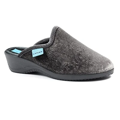 Image of Lunar Audrey Wedged Heel Mule Slipper with Embossed Floral Design 7 UK Grey