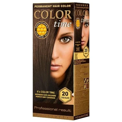 Image of Color TIME Permanent Gel Hair Dye Chocolate 20 Enriched with Royal Jelly and Vitamin C Covers Gray 100 ML