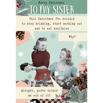 Image of Sister Christmas Card, Funny Card Sister, Stop Drinking This Silver Foiled