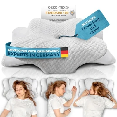 Image of Glückstoff® Orthopedic Pillow (certified for all sleep types) Neck Pain Made Of Memory Foam Support Pillow, Ergonomic Head Side Sleeper White