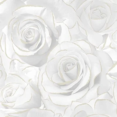 Image of Madison Glitter White Wallpaper Gold Floral Rose Flower Textured Modern Contemporary Feature Wall
