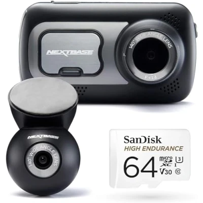 Image of Nextbase 522GW Dash Cam Front and Rear Camera with Class 10 U3 64gb SD Card Recording 1440/30fps Full HD Wi Fi Bluetooth GPS Alexa &amp; Polarising Filter Built in, G Sensor 280/360 Degree Angle