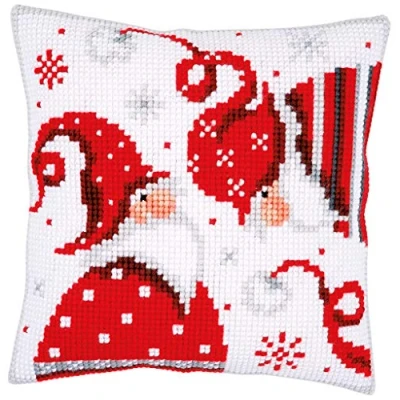 Image of Vervaco Cross Stitch Cushion Kit Christmas Gnomes, Cotton, Multicolour, 40 x 0,3 cm